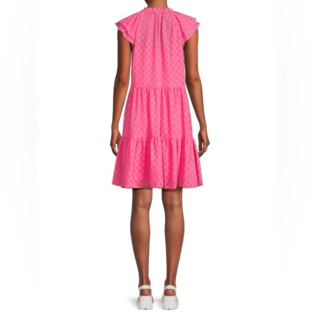 TOMMY HILFIGER Pattern Cap Sleeve Mini Dress Carmine Rose Women’s Sz 14 - Picture 4 of 8